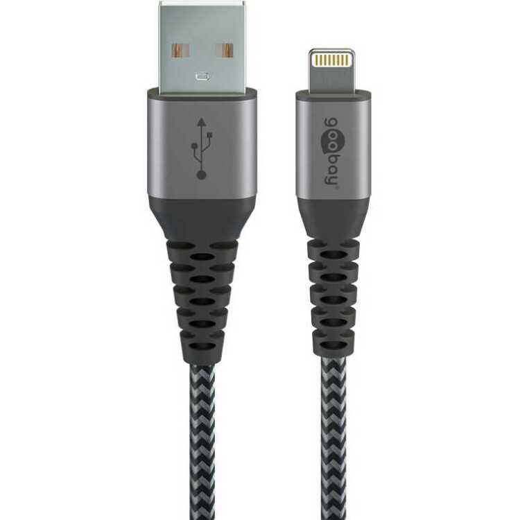 goobay Lightning > USB-A textielkabel met metalen aansluitingen kabel 0,5 meter