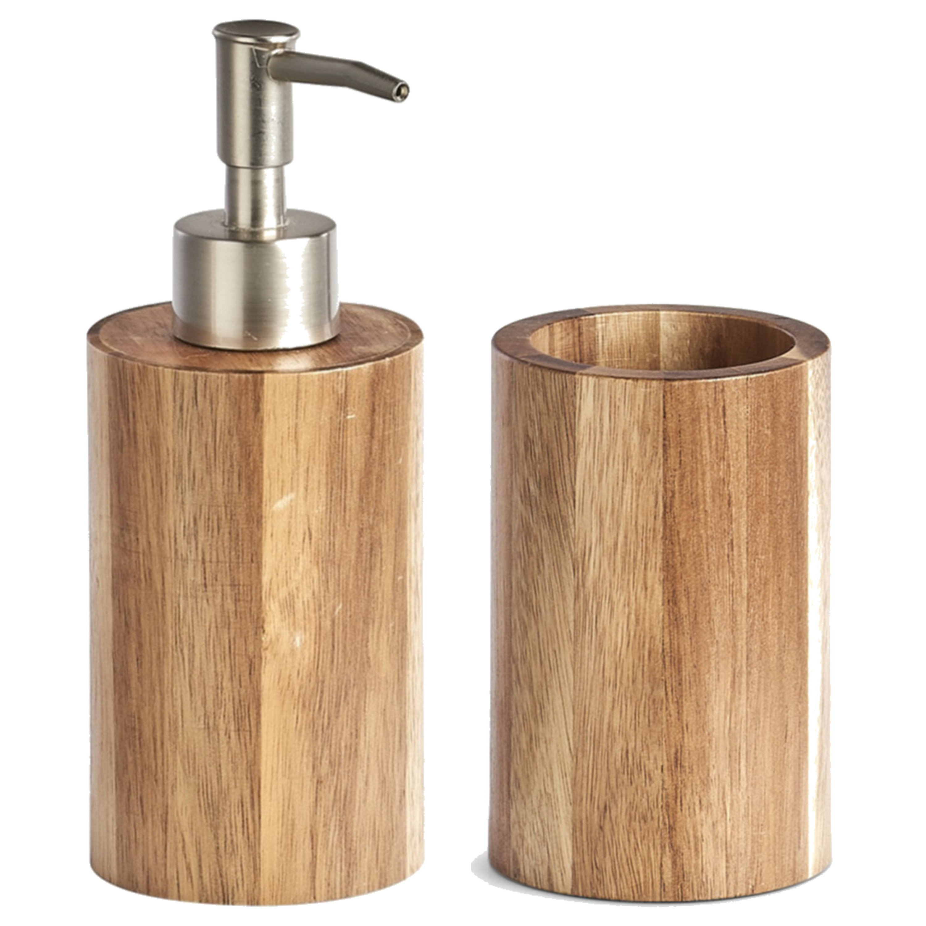 Badkamer setje zeeppompje met beker van luxe acacia hout -