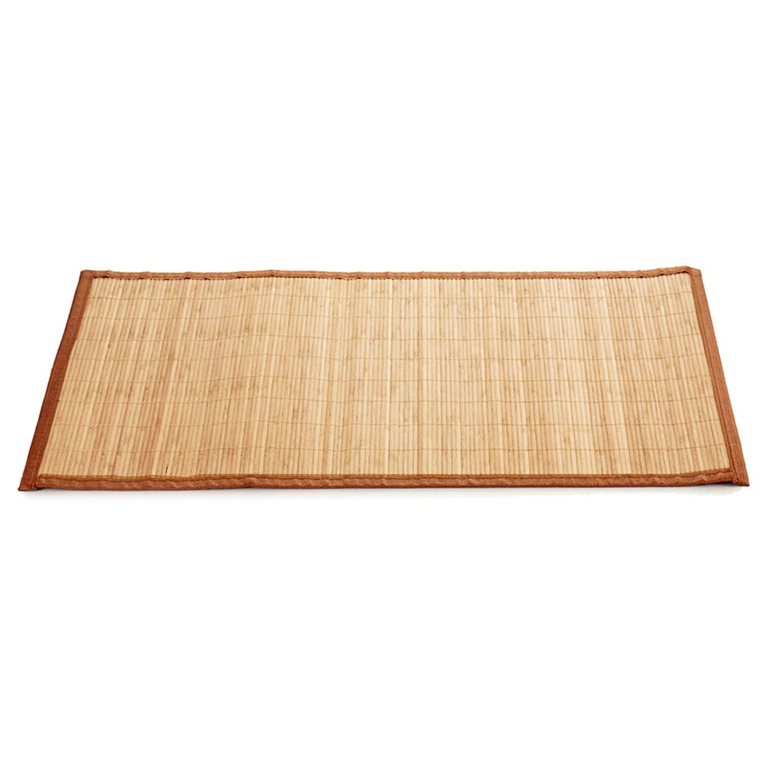 Badkamer vloermat anti-slip lichte bamboe 50 x 80 cm met lichtbruine rand -