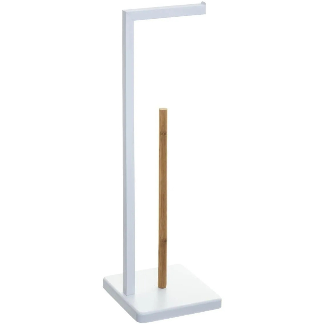 Staande wc/toiletrolhouder met reservoir wit 64,5 cm van metaal/bamboe -