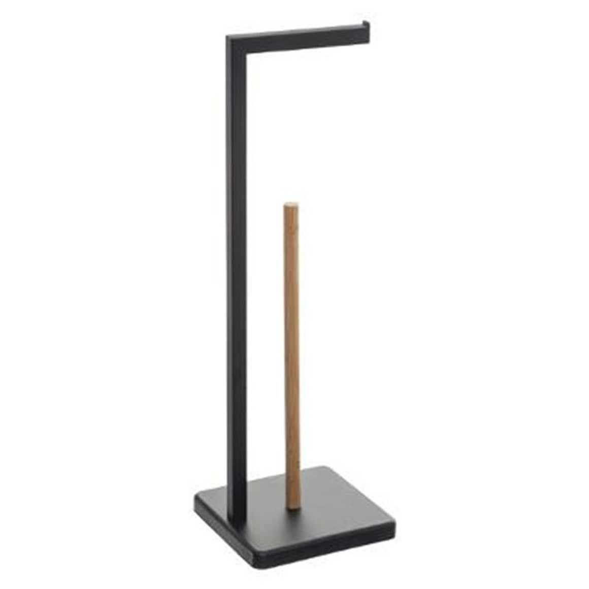 WC/toiletrolhouder - met reservoir - zwart - 20 x 20 x 64 cm - metaal/bamboe - voor 4 rollen -