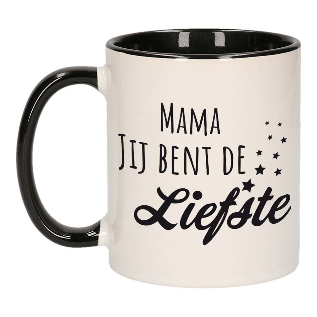 Mama jij bent de liefste wit met zwart kado mok / beker voor Moederdag / verjaardag -