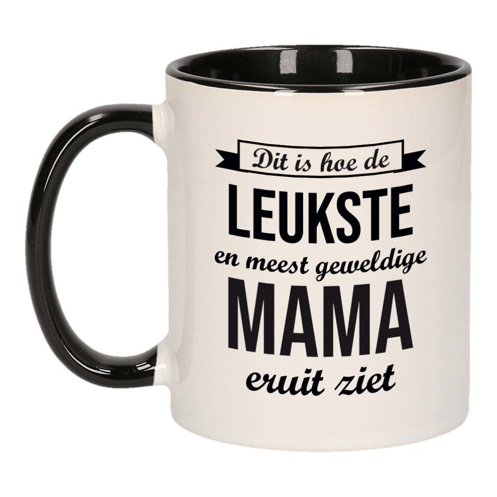 Leukste en meest geweldige mama cadeau koffiemok / theebeker wit en zwart 300 ml -
