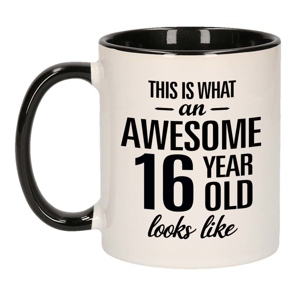 Awesome 16 year old mok / beker zwart wit 300 ml - Verjaardag mokken -
