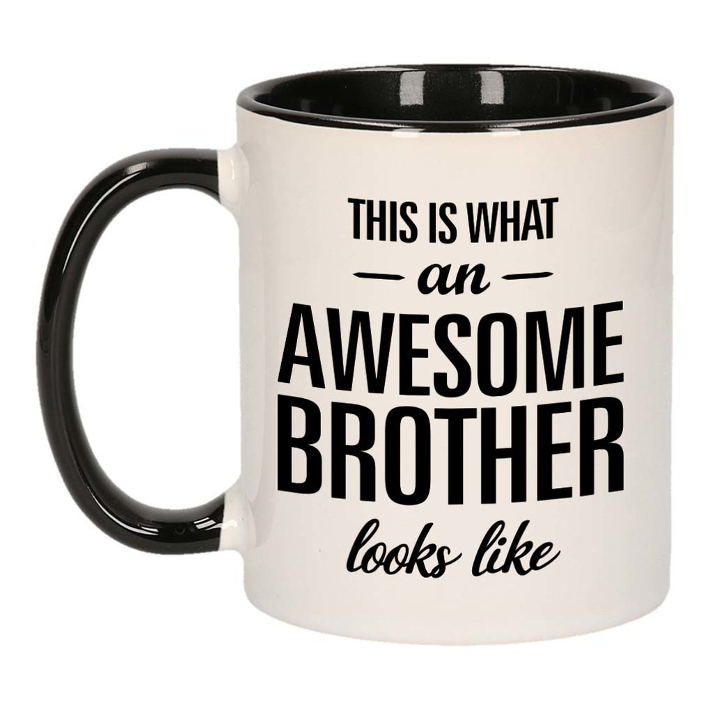Awesome brother / Geweldige broer mok / beker zwart wit 300 ml - Cadeau mokken -