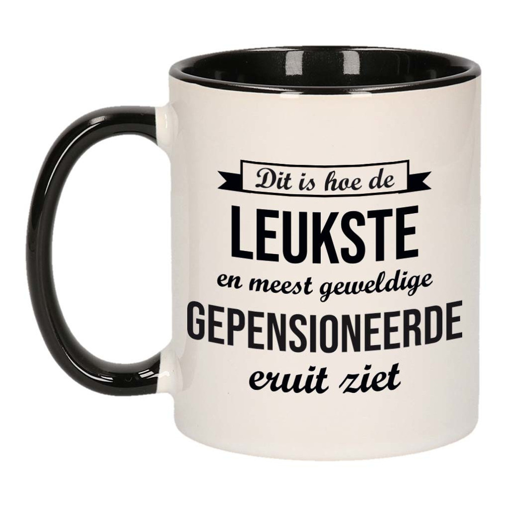 Hoe de leukste gepensioneerde eruitziet mok / beker wit met zwart bedankt cadeau collega 300 ml -