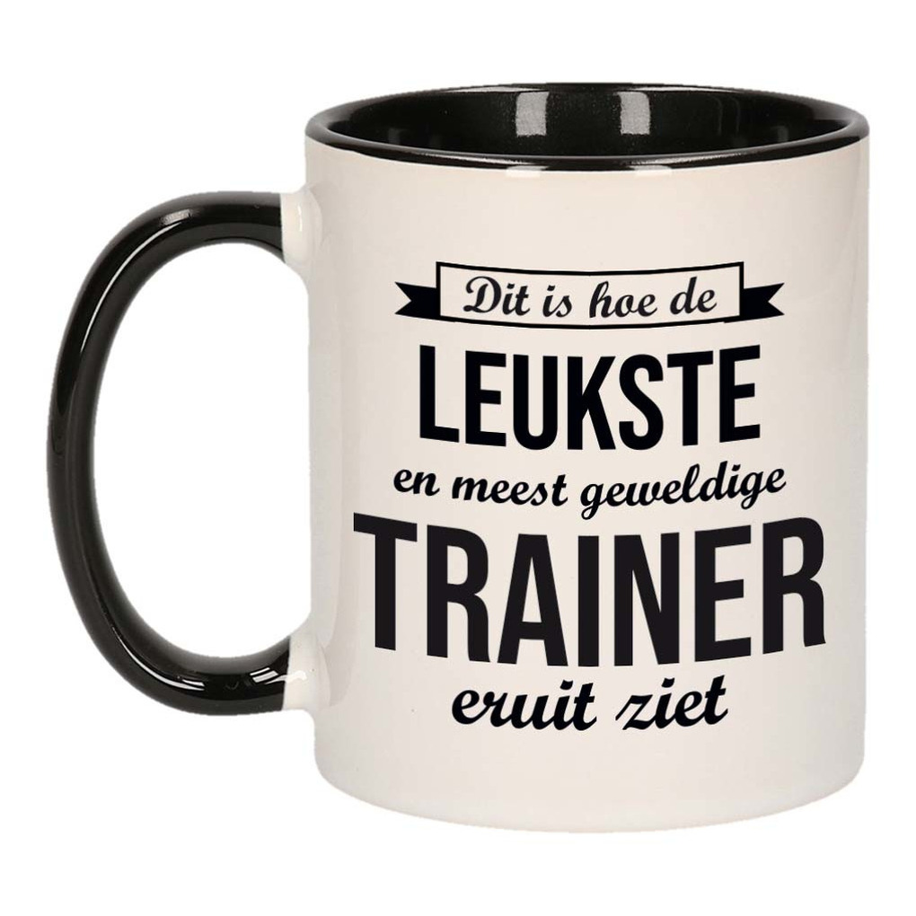 Leukste en meest geweldige trainer cadeau koffiemok / theebeker wit en zwart 300 ml -