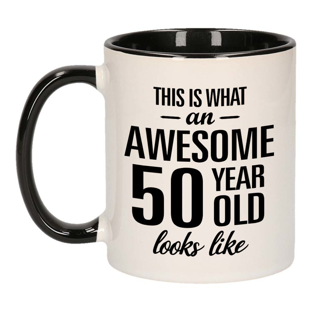 Awesome 50 year old mok / beker zwart wit 300 ml - Verjaardag mokken -