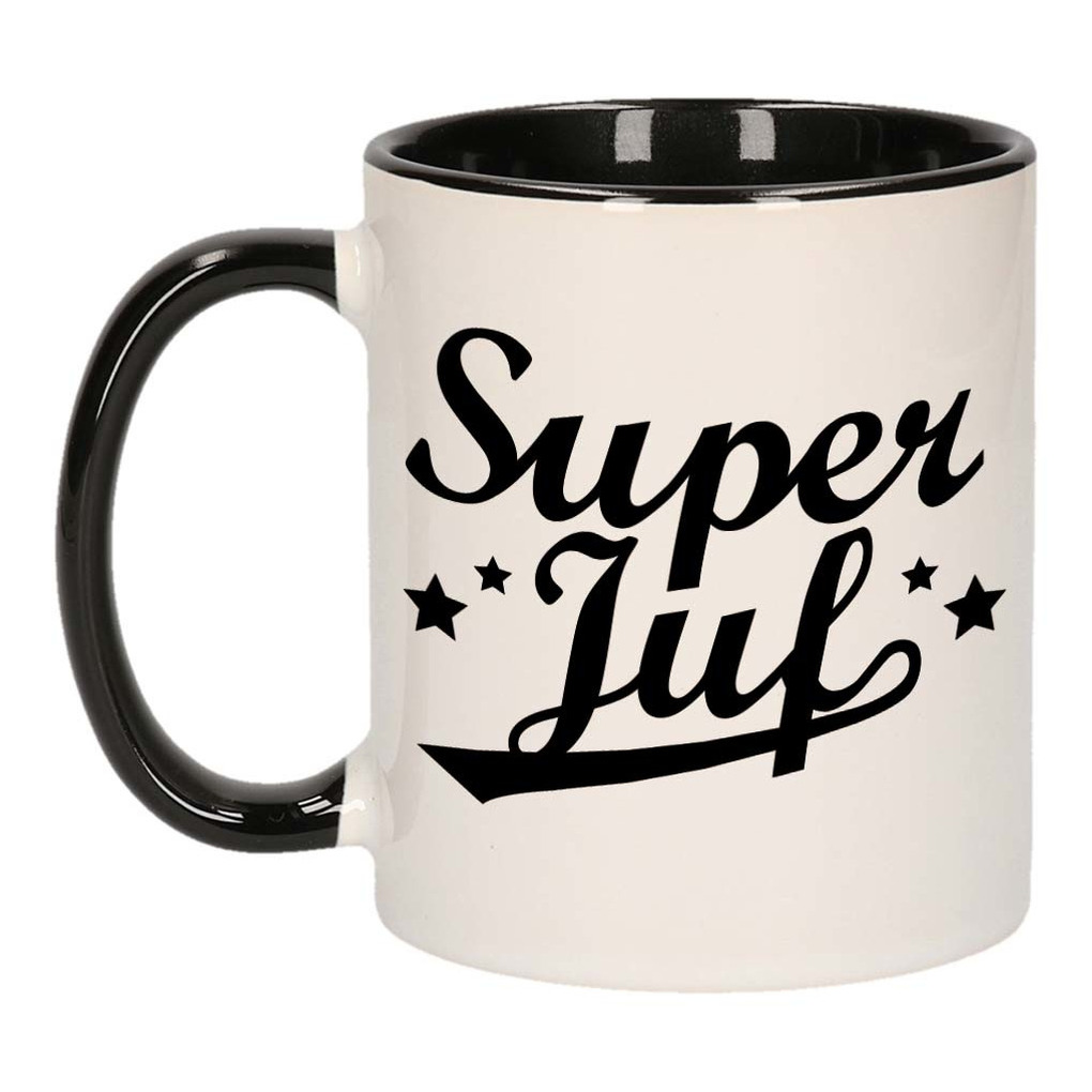 Super juf mok / beker zwart wit 300 ml - Cadeau mokken -