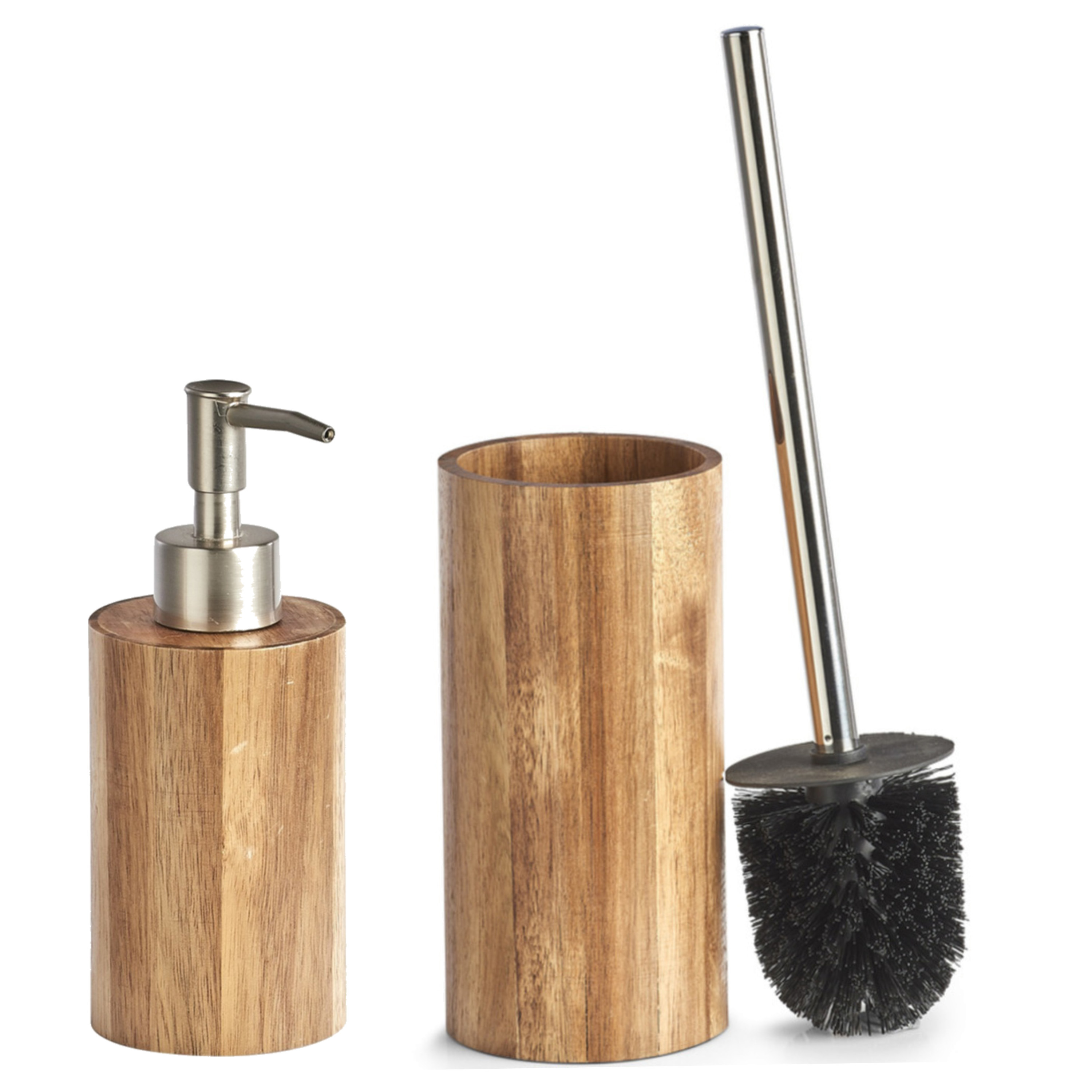 Toilet spullen set Toiletborstel met zeeppompje van acacia hout -