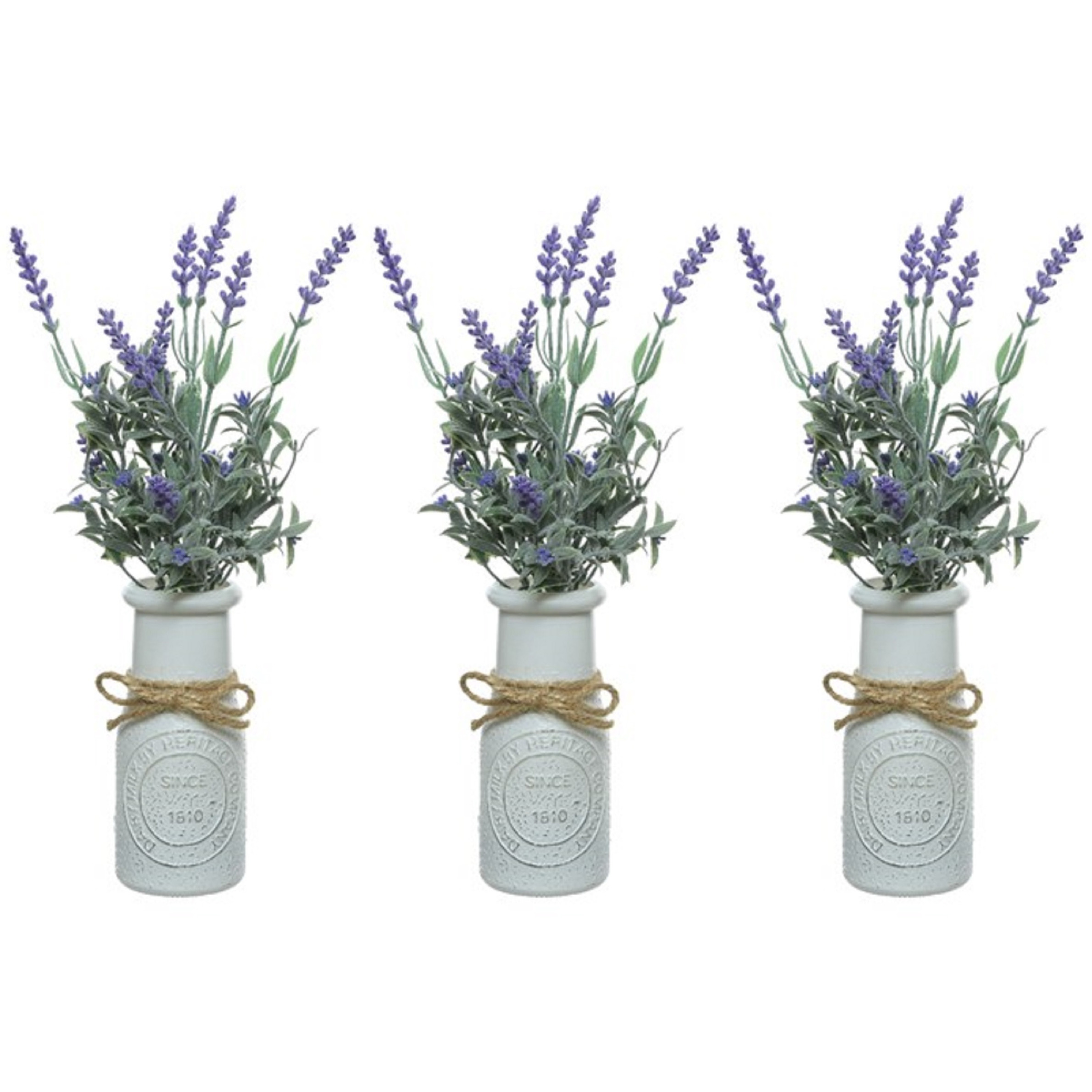 10x stuks paarse Lavendula/lavendel kunstplant 32 cm in witte pot -