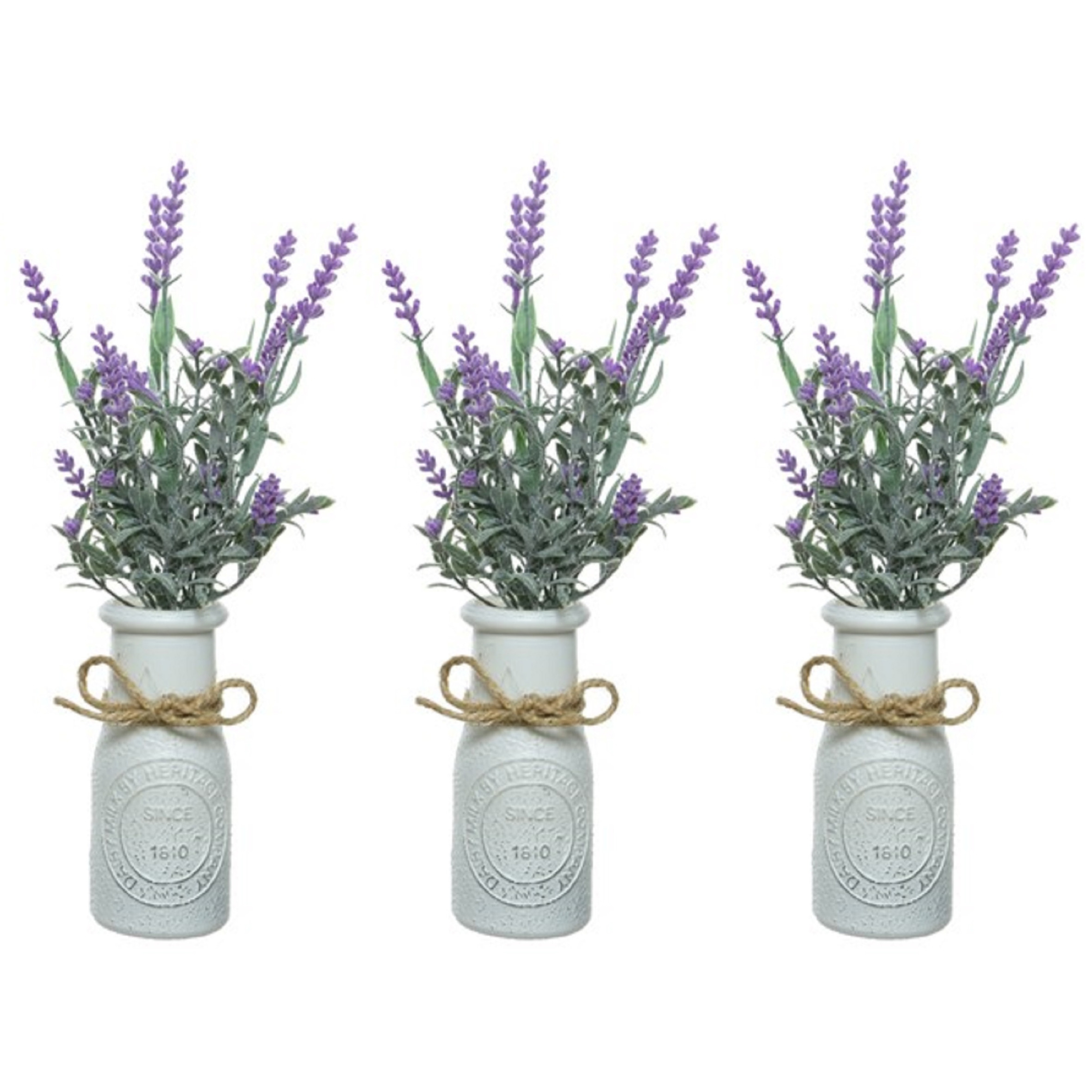 10x stuks lichtpaarse Lavendula/lavendel kunstplant 32 cm in witte pot -