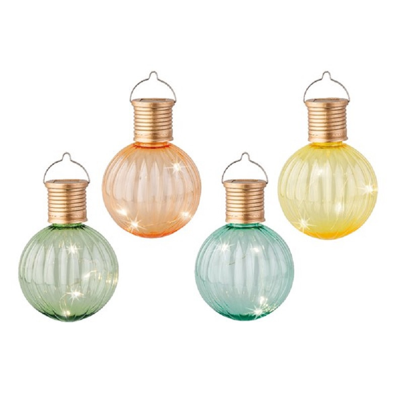 Lampion solar verlichting - set 4x - groen/turquoise/geel/oranje - 11 cm - LED -