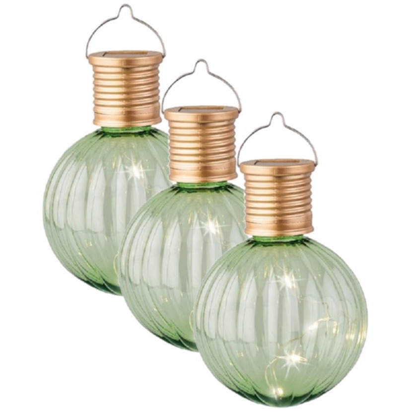 Lampion solar verlichting - 3x - lichtgroen - 11 cm - LED -