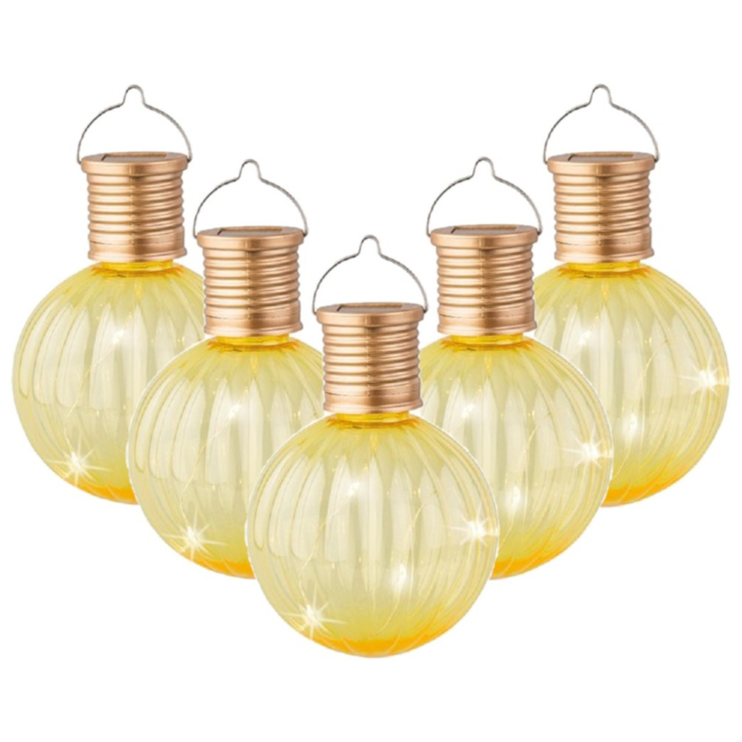 Lampion solar verlichting - 5x - geel - 11 cm - LED -