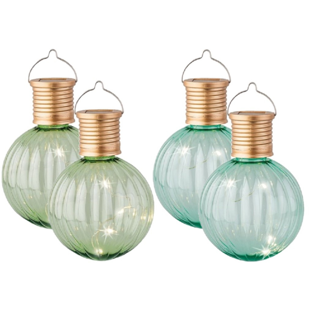 Set van 10x stuks buiten led lichtgroene en turquoise lampion solar verlichting 11 cm -