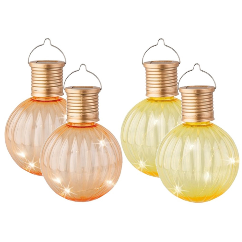 Set van 10x stuks buiten led gele en oranje lampion solar verlichting 11 cm -