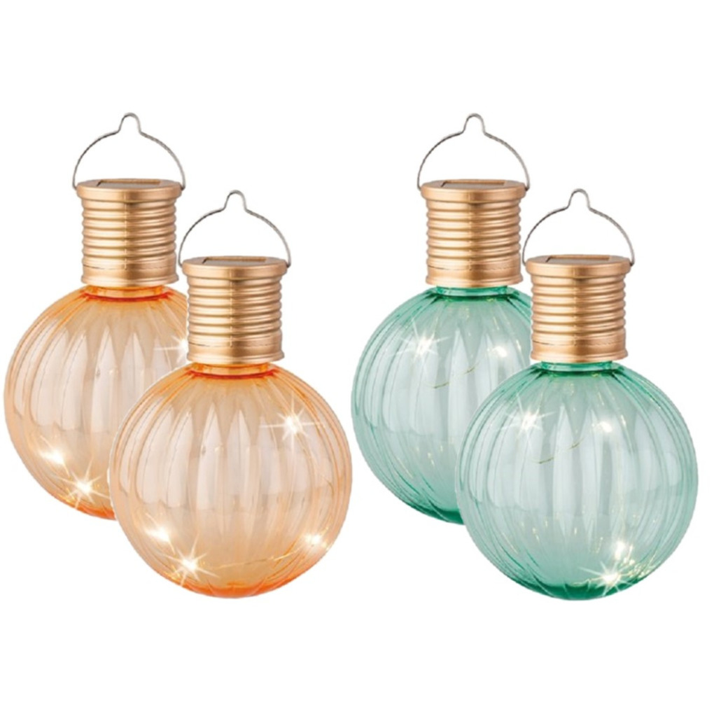 Set van 10x stuks buiten led oranje en turquoise lampion solar verlichting 11 cm -