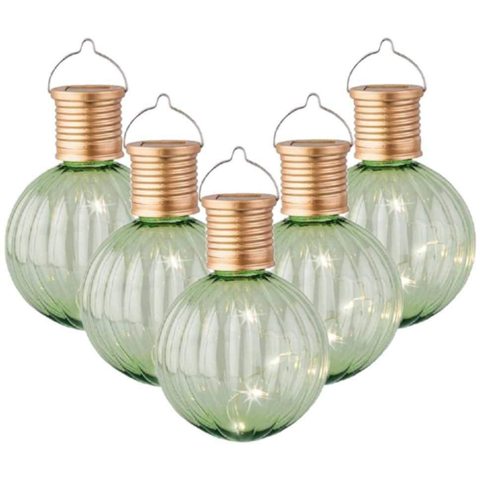 Lampion solar verlichting - 5x - lichtgroen - 11 cm - LED -
