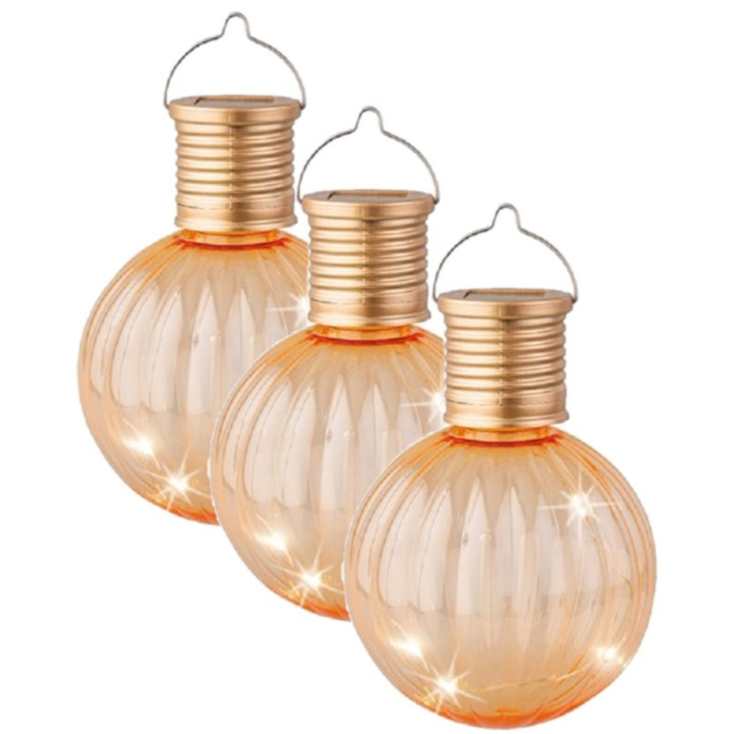 Lampion solar verlichting - 3x - oranje - 11 cm - LED -