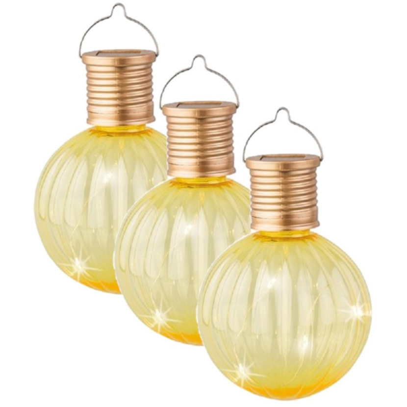 Lampion solar verlichting - 3x - geel - 11 cm - LED -