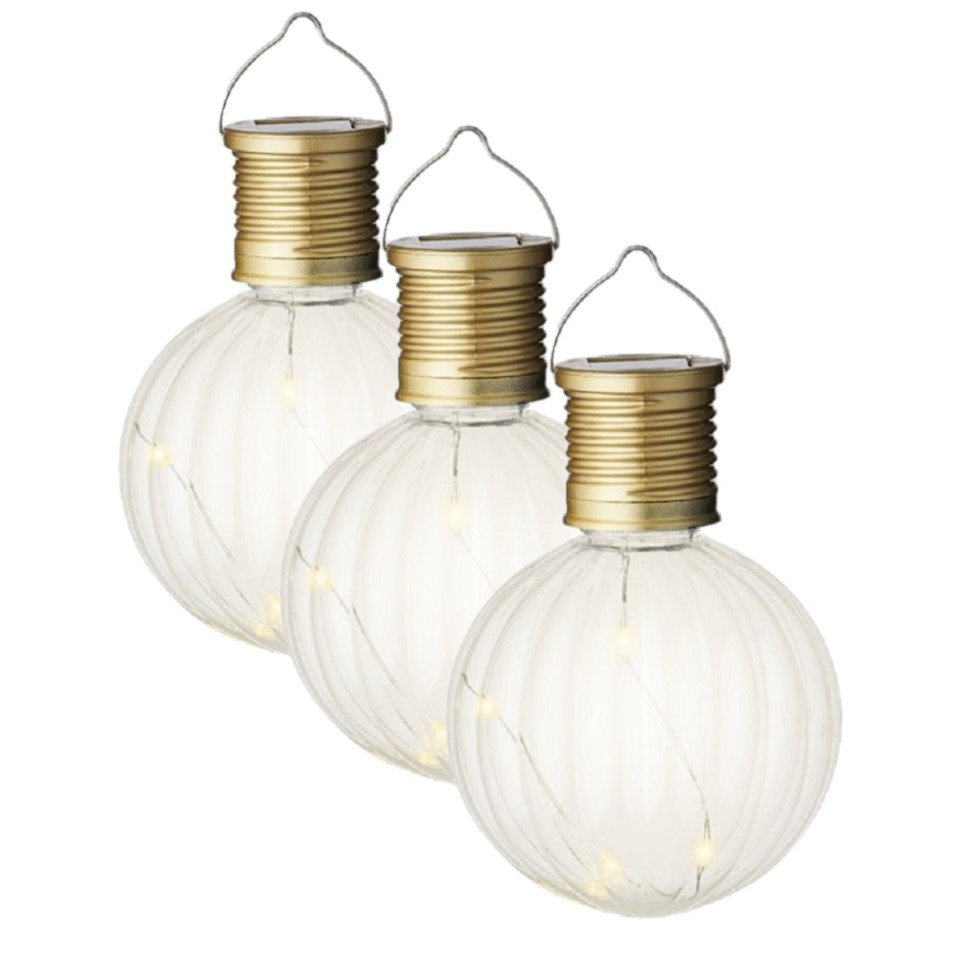 3x Buiten LED lampion solar verlichting 11 cm -