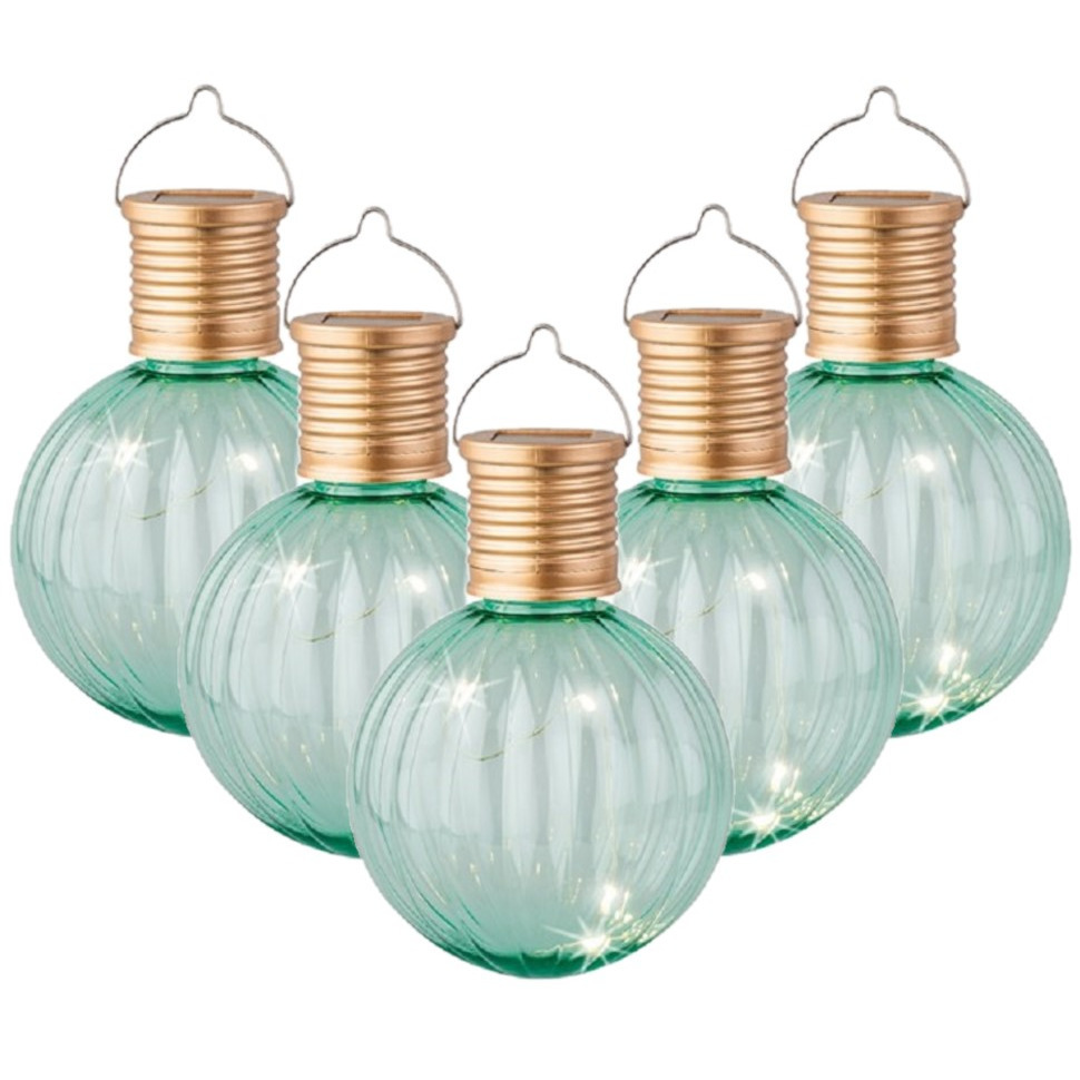 Lampion solar verlichting - 5x - turquoise - 11 cm - LED -