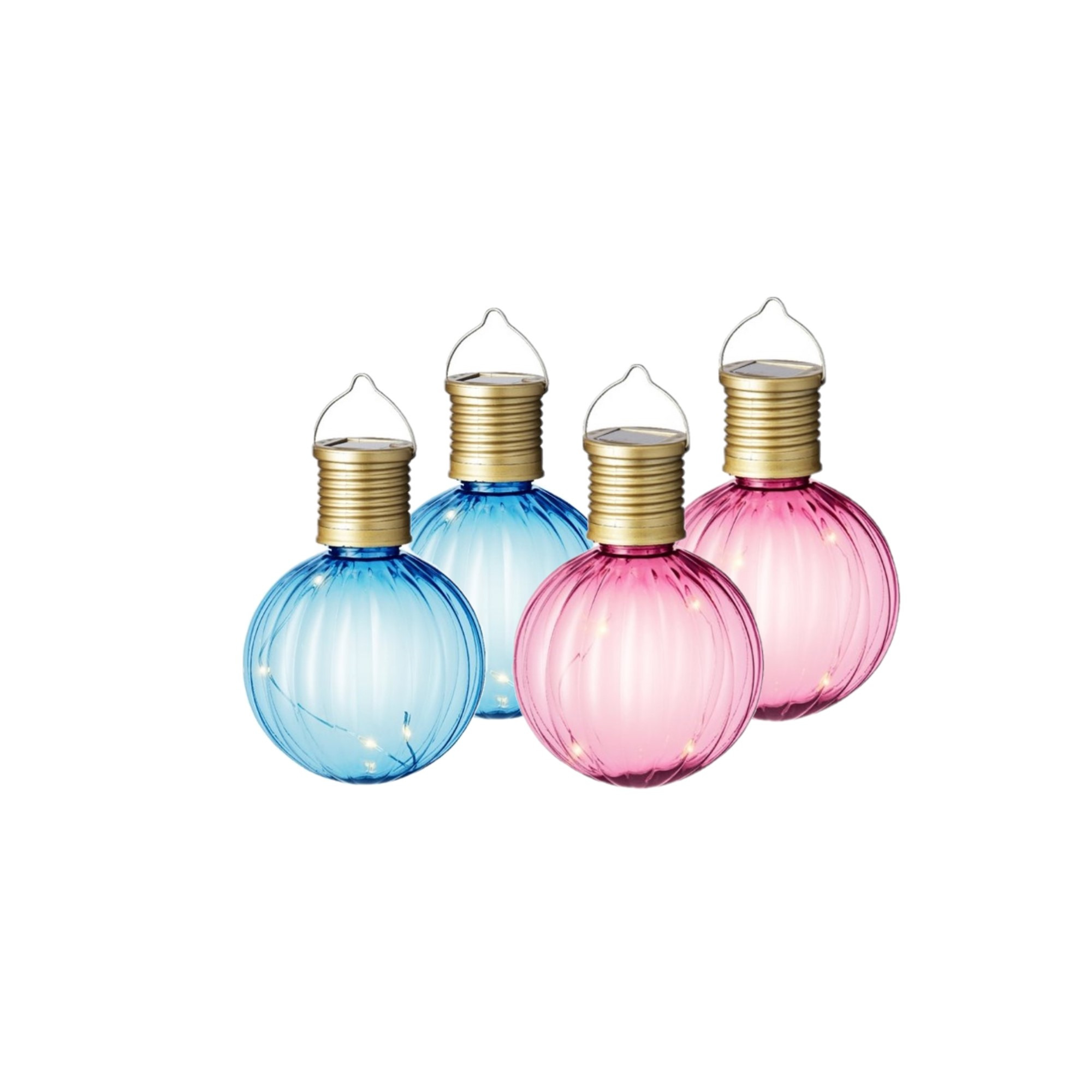 Set van 10x stuks buiten led roze en blauwe lampion solar verlichting 11 cm -