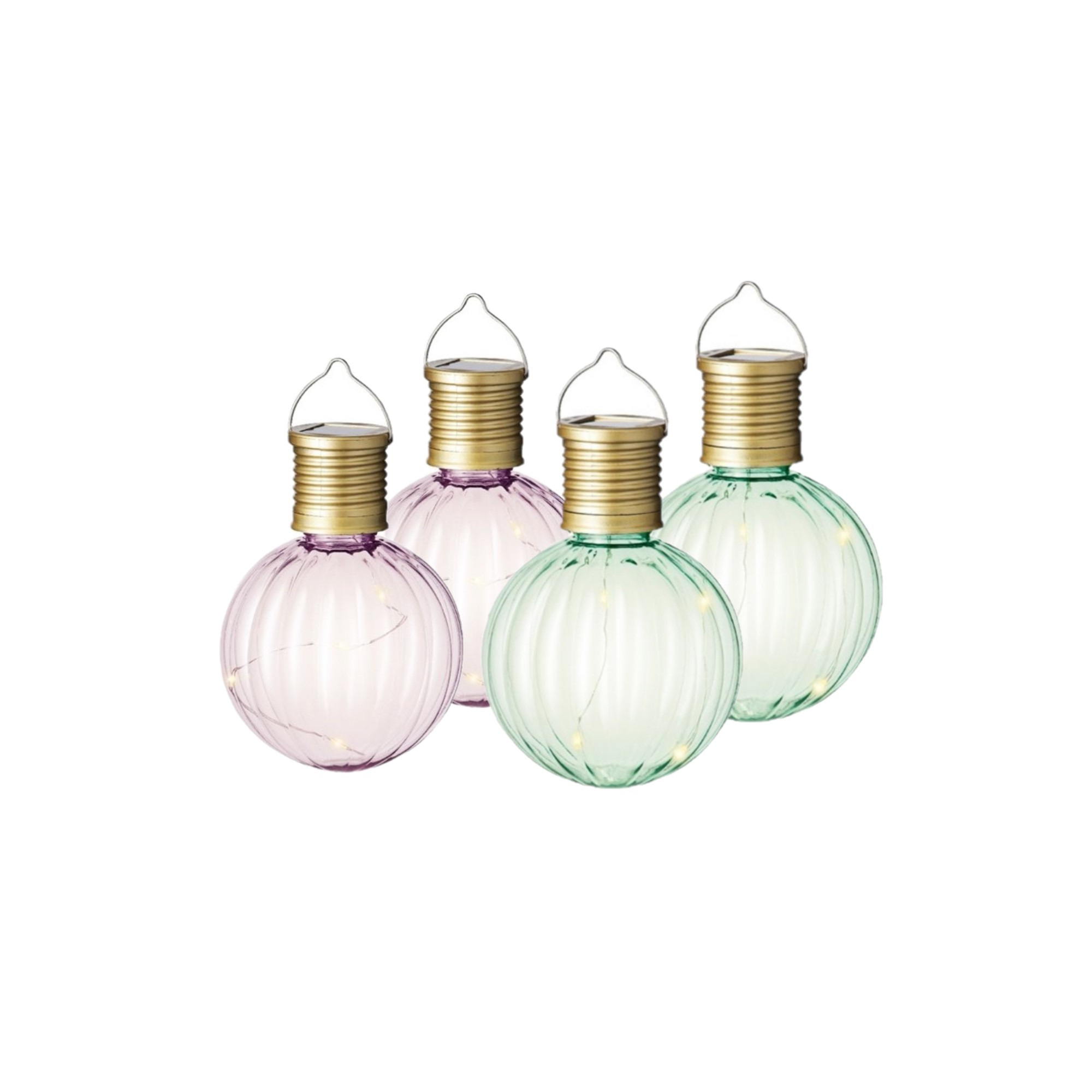 Set van 10x stuks buiten led lichtroze en groene lampion solar verlichting 11 cm -