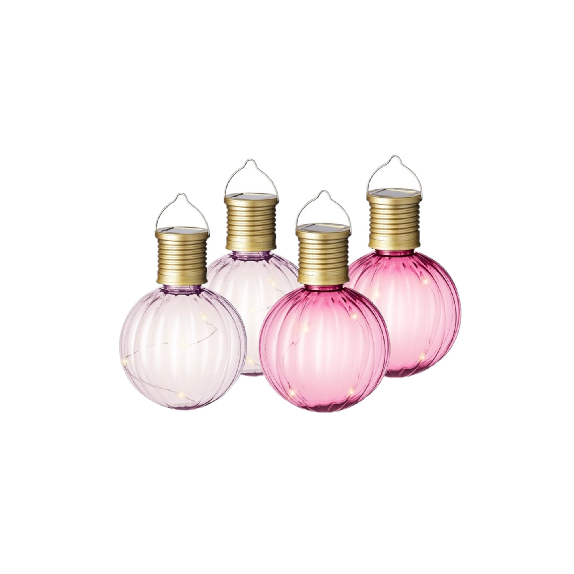 Set van 4x stuks buiten led lichtroze en roze lampion solar verlichting 11 cm -