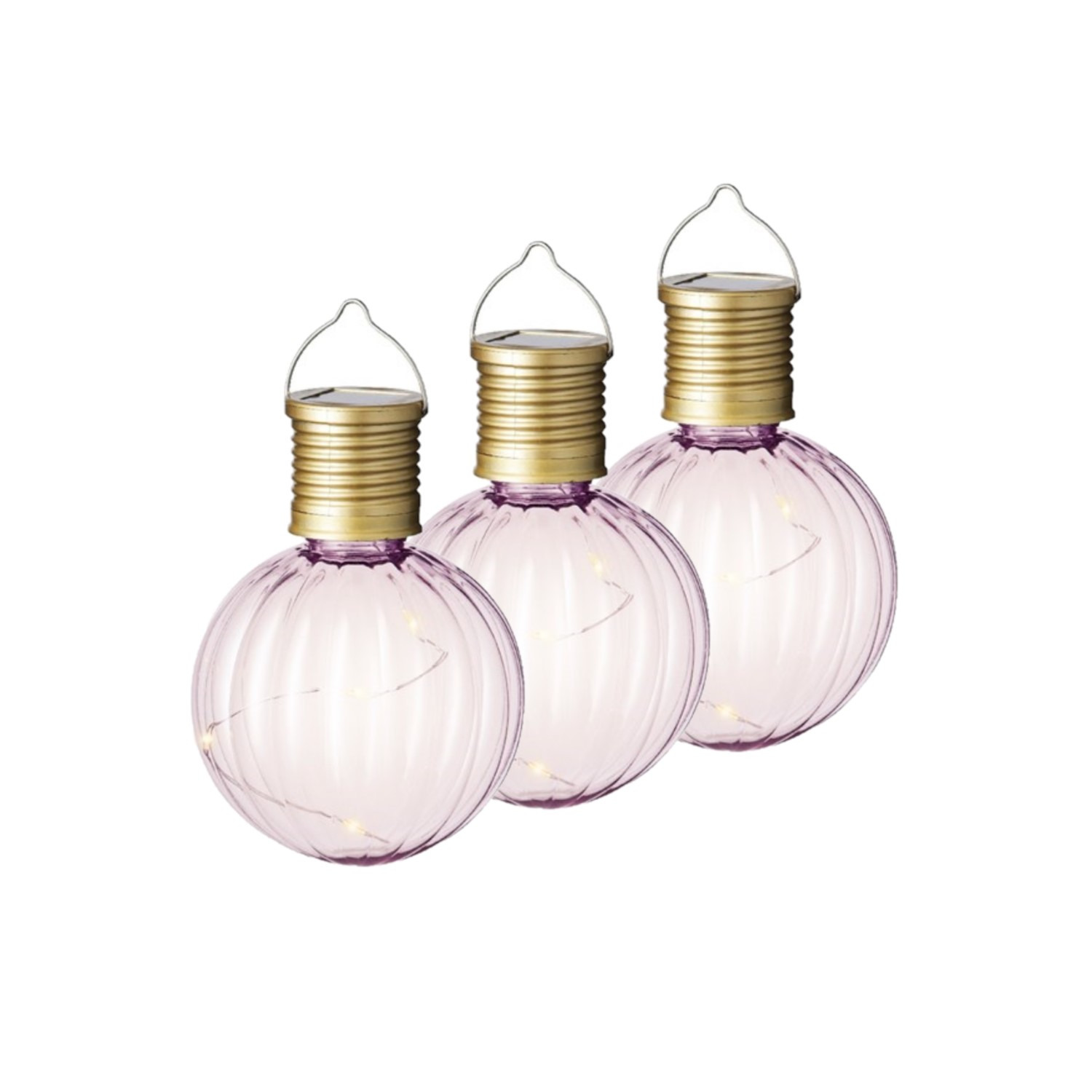 3x Buiten Led lichtroze lampion solar verlichting 11 cm -