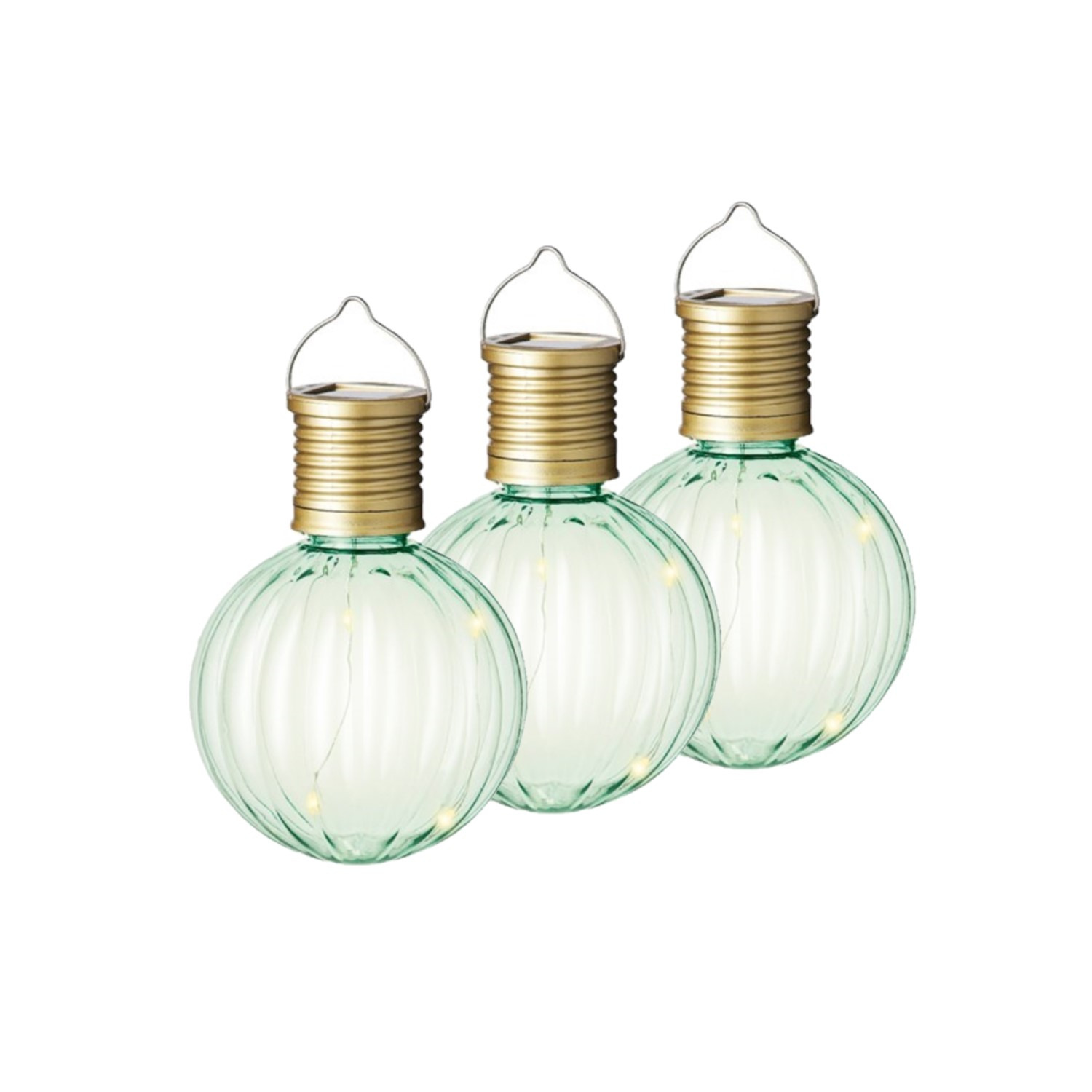 3x Buiten Led groene lampion solar verlichting 11 cm -