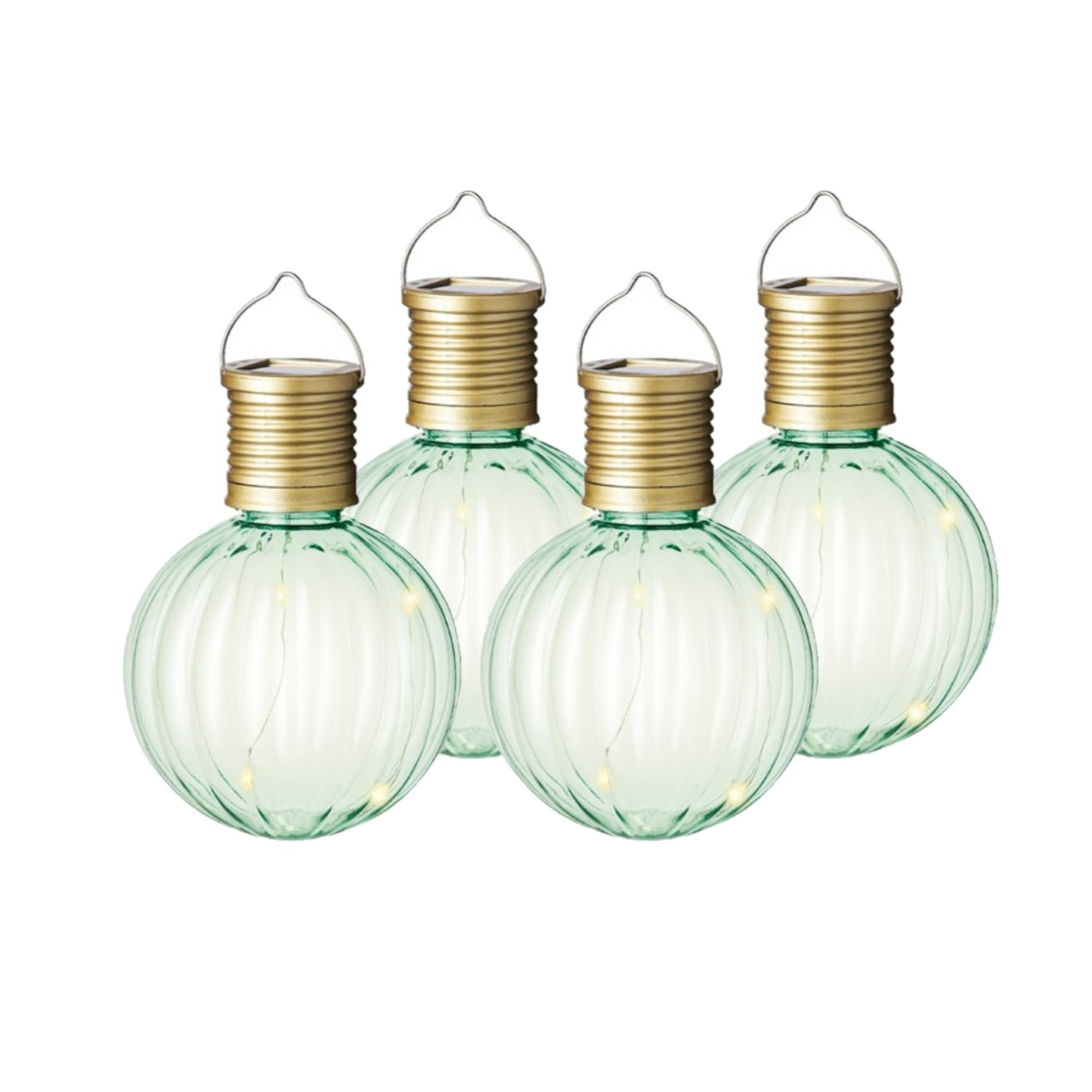 4x Buiten Led groene lampion solar verlichting 11 cm -