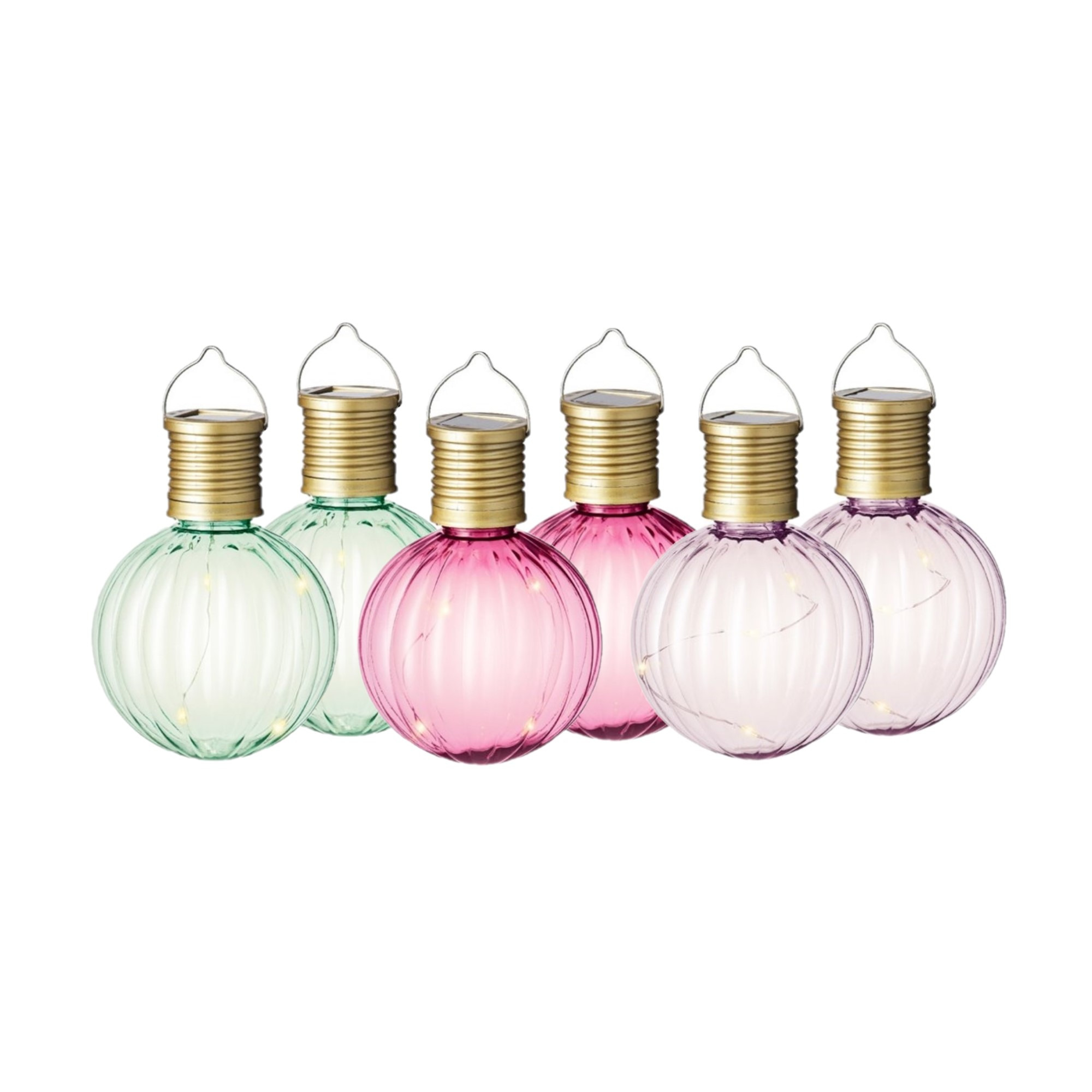 Set van 6x stuks buiten led lichtroze, groene en roze lampion solar verlichting 11 cm -