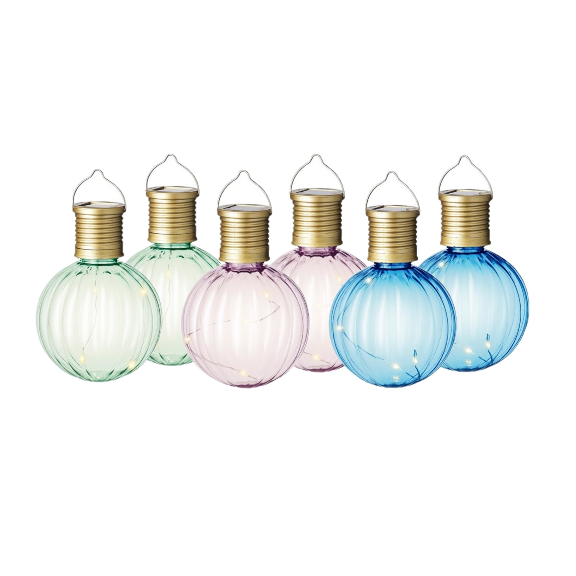 Set van 6x stuks buiten led lichtroze, blauwe en groene lampion solar verlichting 11 cm -