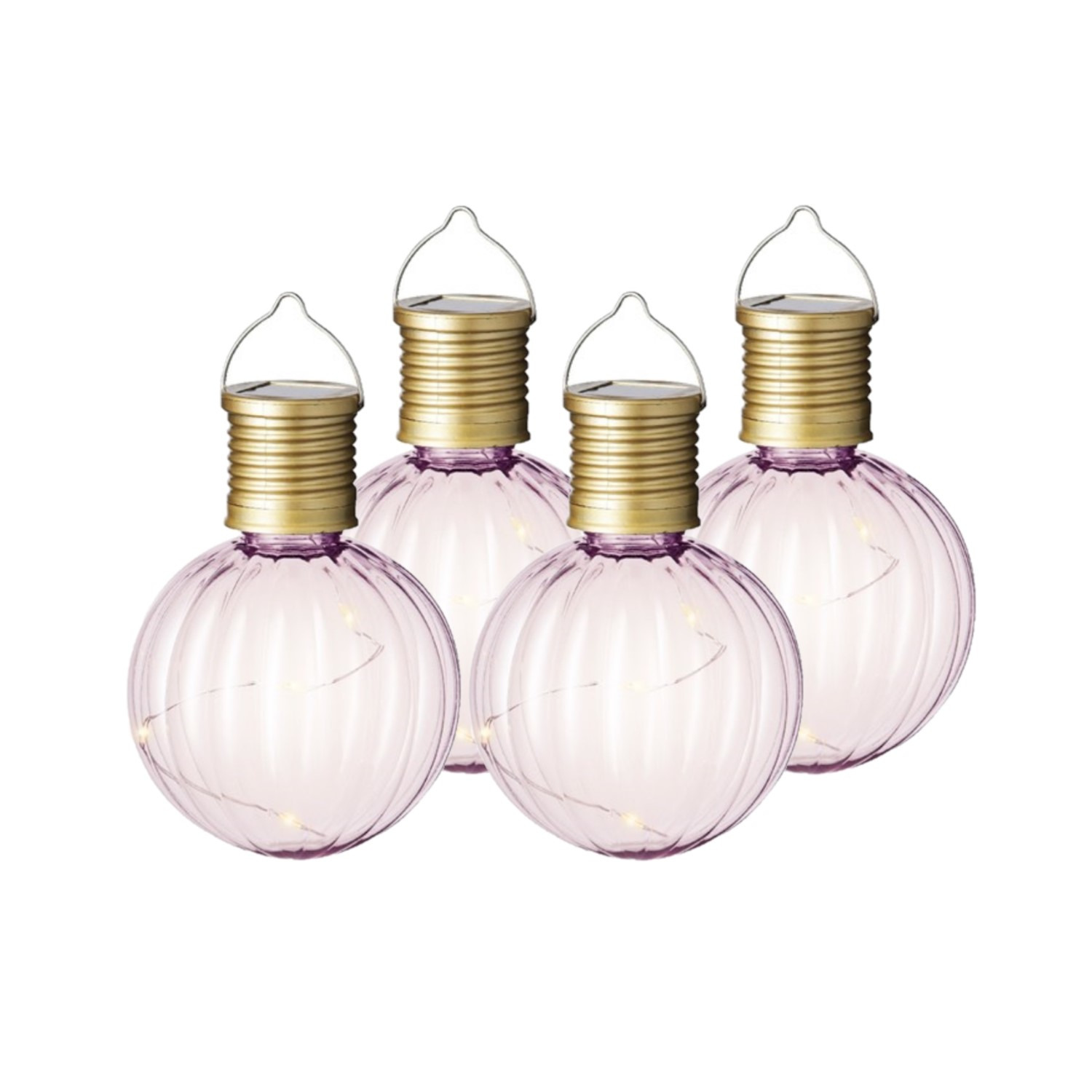 4x Buiten Led lichtroze lampion solar verlichting 11 cm -