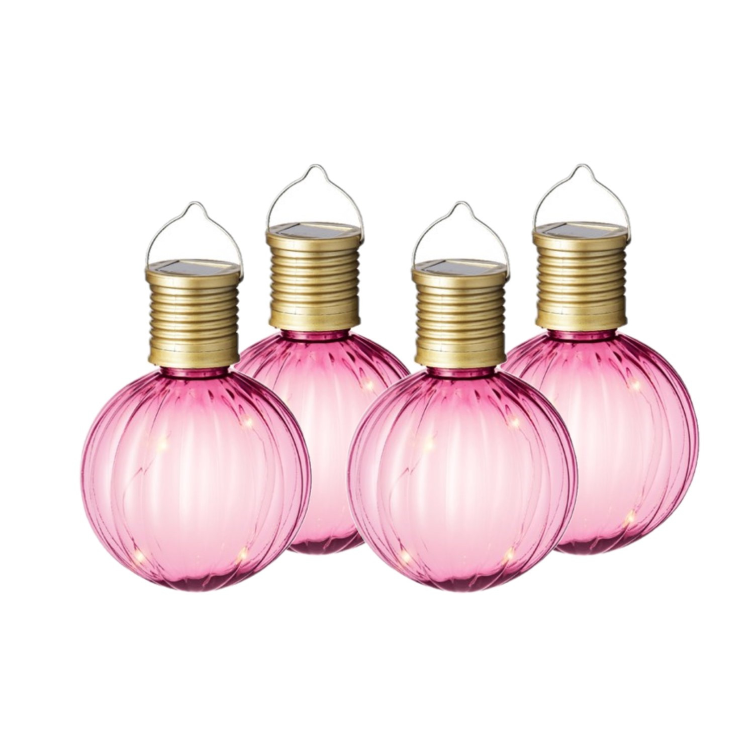 4x Buiten Led roze lampion solar verlichting 11 cm -