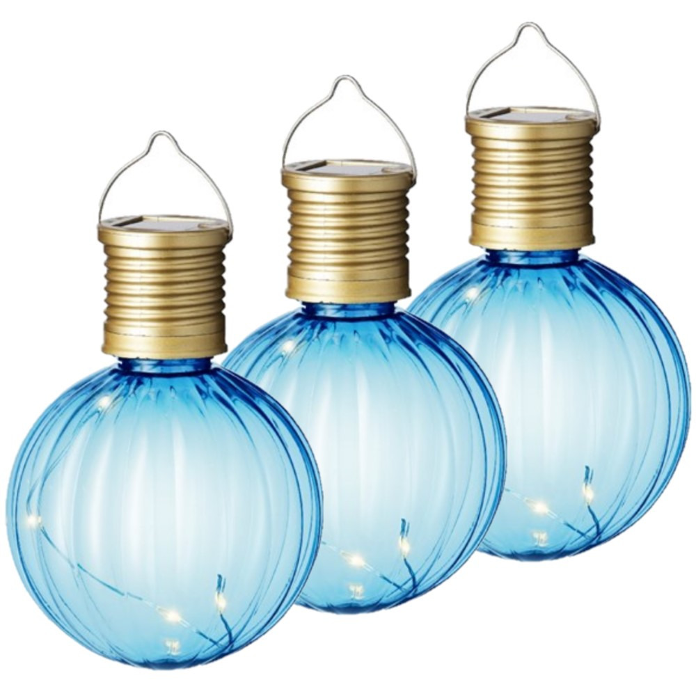 3x Buiten Led blauwe lampion solar verlichting 11 cm -