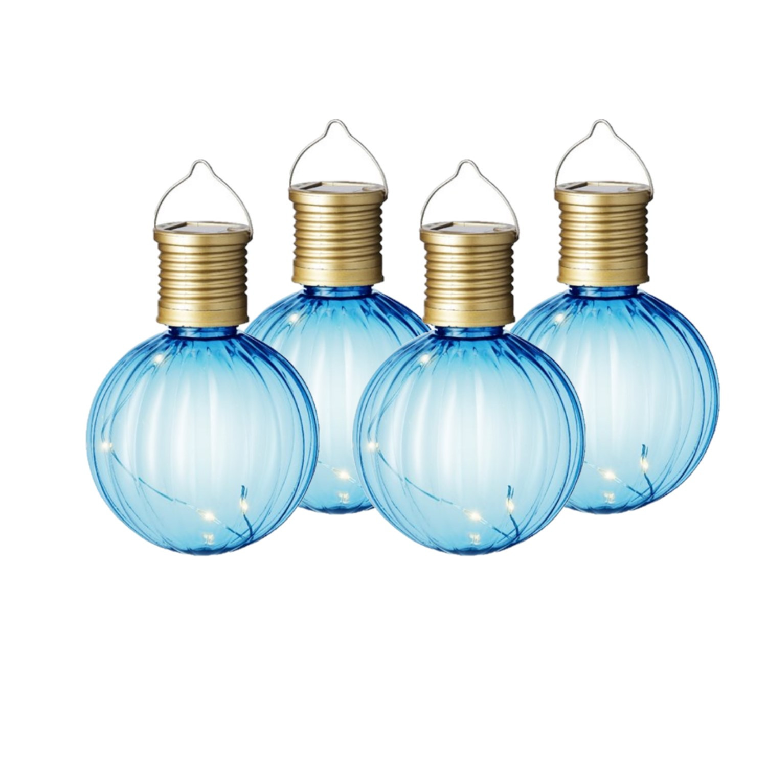4x Buiten Led blauwe lampion solar verlichting 11 cm -