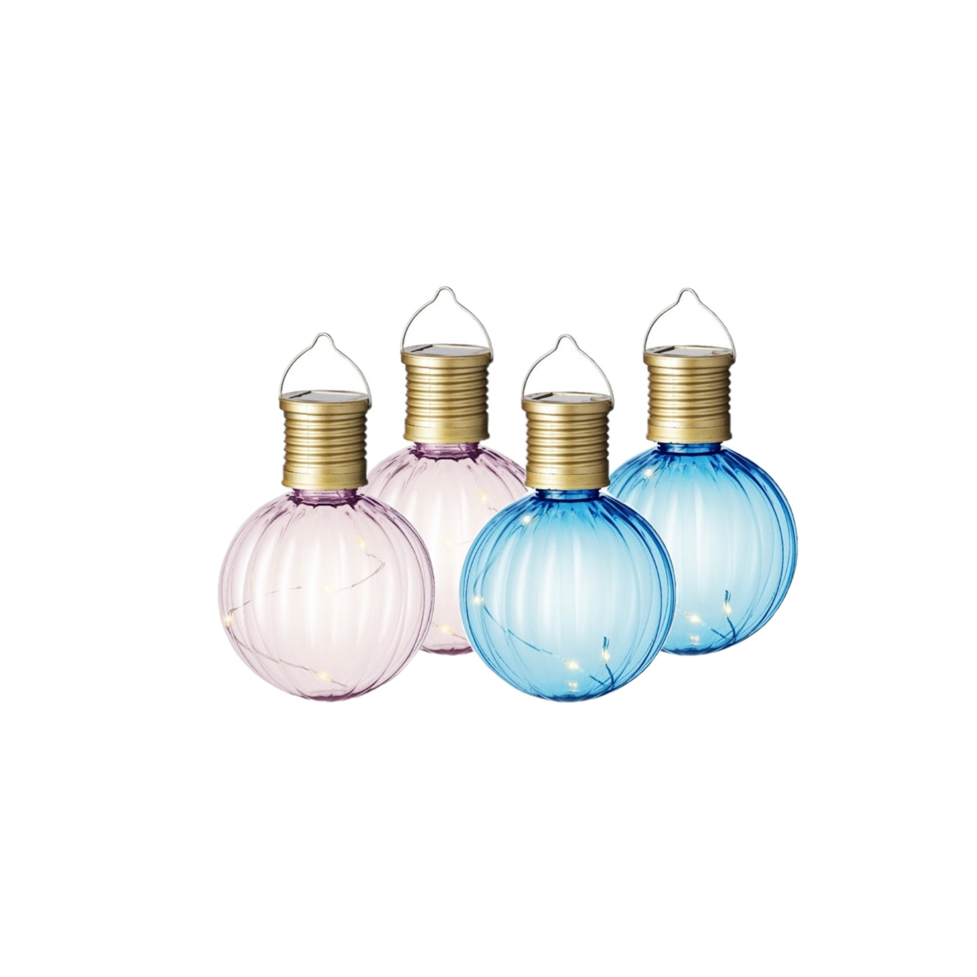Set van 10x stuks buiten led lichtroze en blauwe lampion solar verlichting 11 cm -