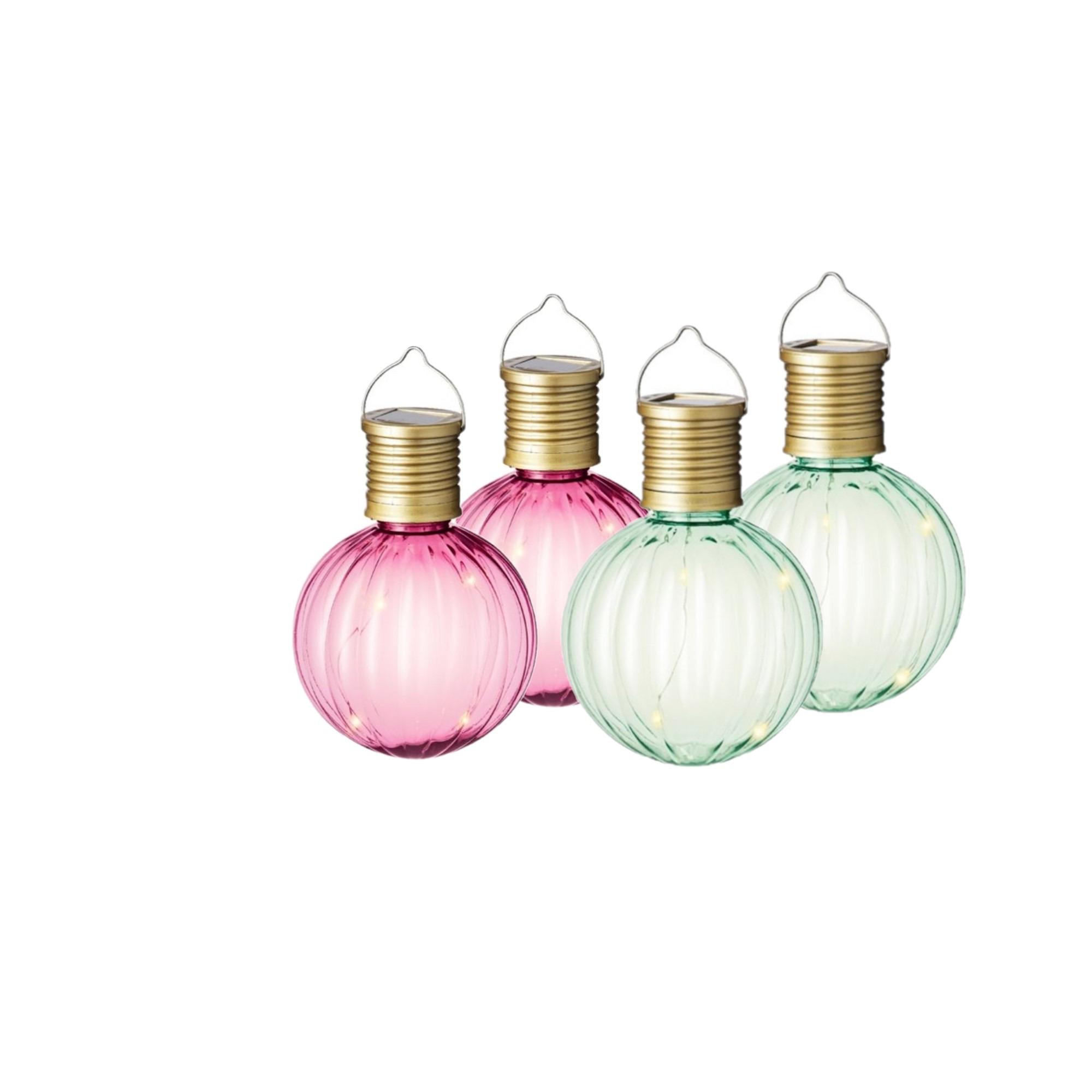 Set van 10x stuks buiten led roze en groene lampion solar verlichting 11 cm -