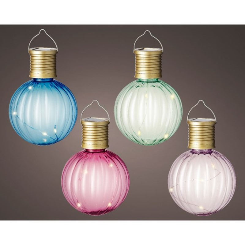 Set van 4x stuks buiten led lichtroze, groene, blauwe en roze lampion solar verlichting 11 cm -