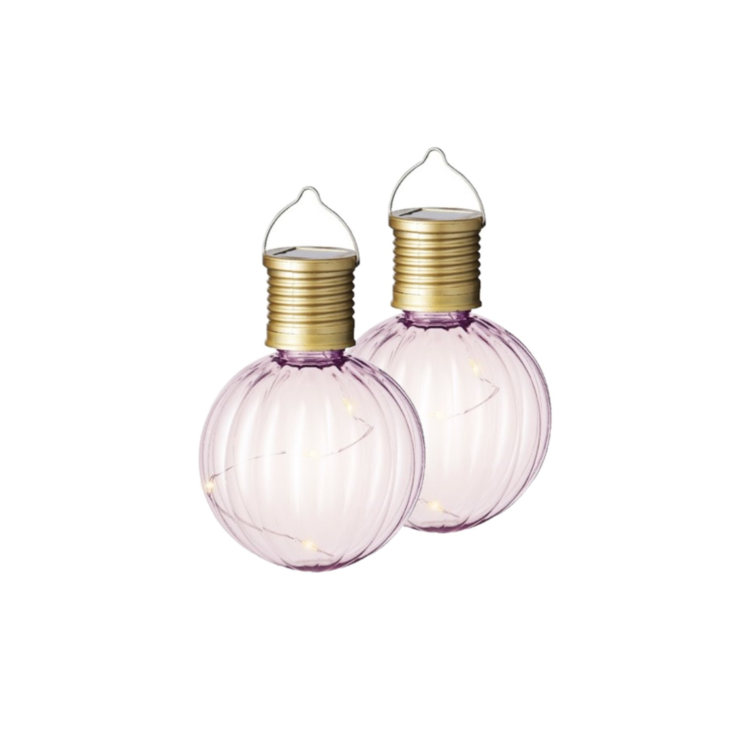 2x Buiten Led lichtroze lampion solar verlichting 11 cm -