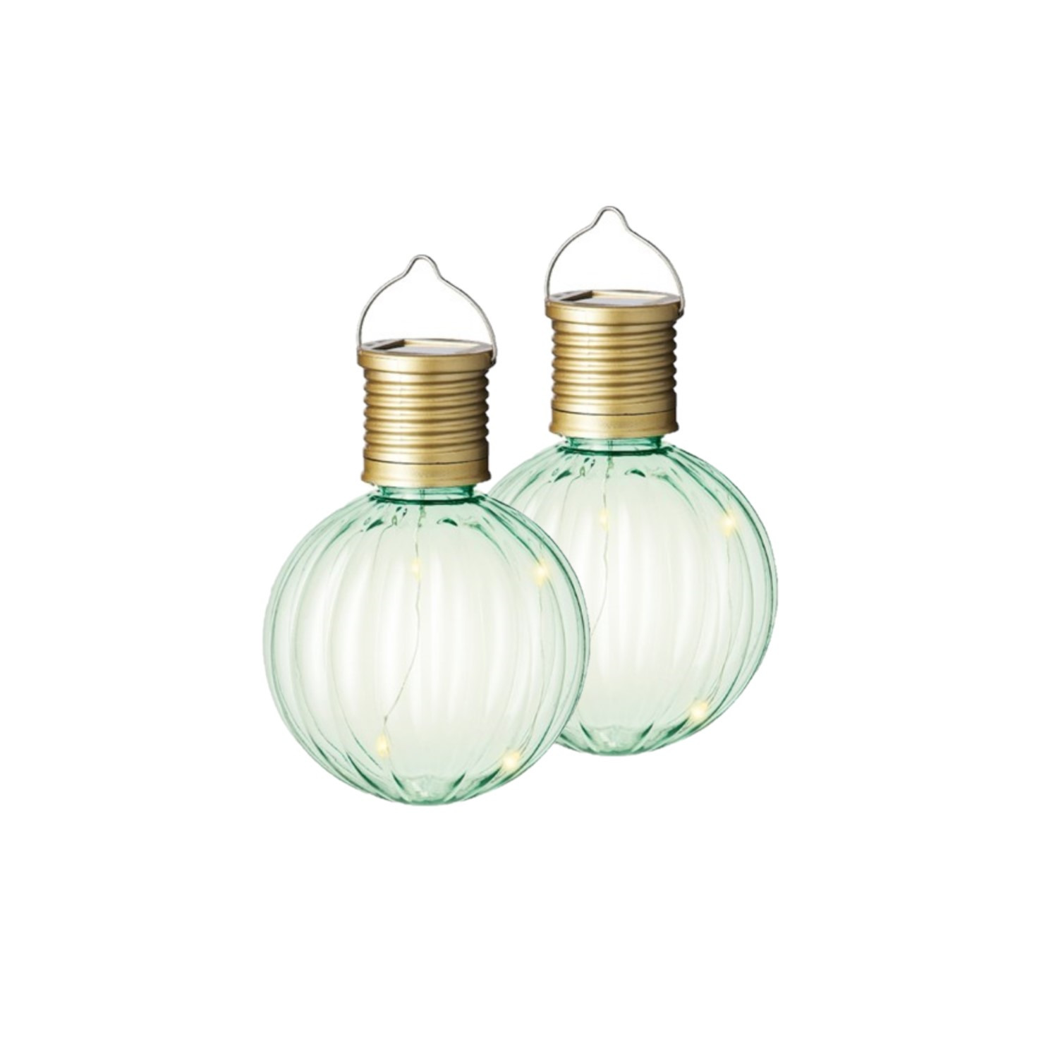 2x Buiten Led groene lampion solar verlichting 11 cm -