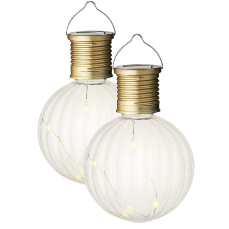 2x Buiten LED lampion solar verlichting 11 cm -