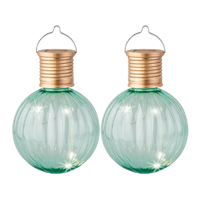 Lampion solar verlichting - 2x - turquoise - 11 cm - LED -