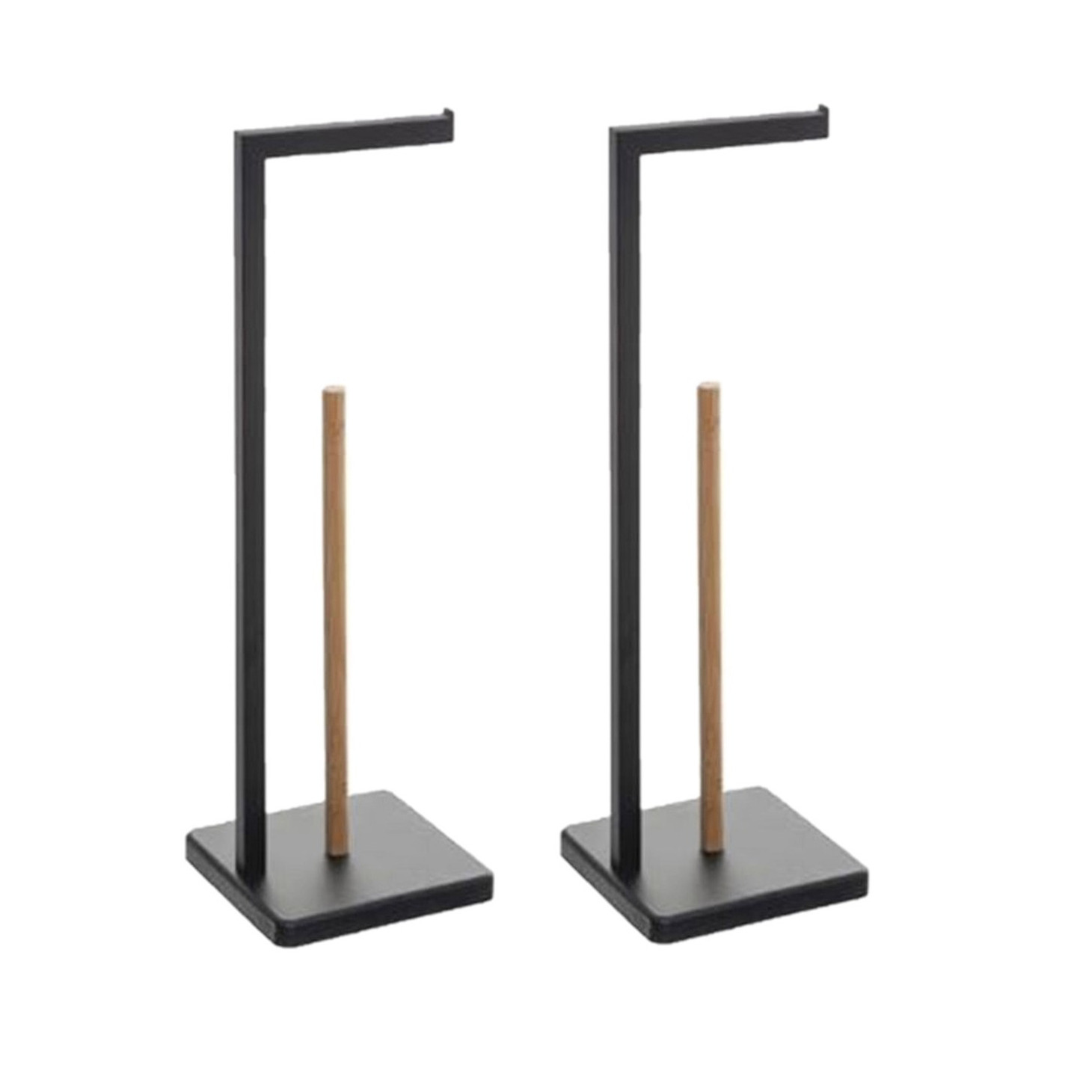 Set van 2x stuks staande wc/toiletrolhouders met reservoir zwart 64,5 cm van metaal/bamboe -