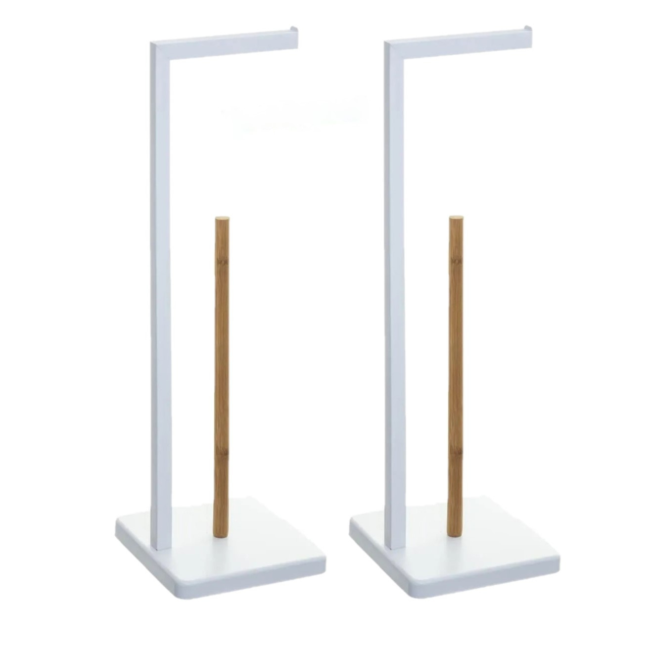 Set van 2x stuks staande wc/toiletrolhouders met reservoir wit 64,5 cm van metaal/bamboe -