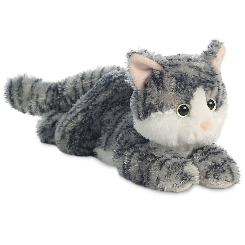 Aurora Pluche knuffel dier kat/poes - grijs/wit - 30 cm - Knuffeldieren katten - speelgoed -