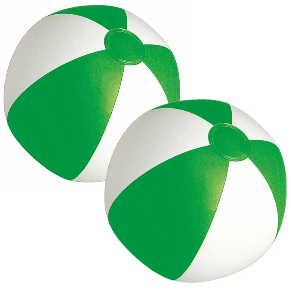 2x stuks opblaasbare zwembad strandballen plastic groen/wit 28 cm -